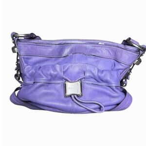 B Makowsky Purple Leather Shoulder Bag Slouchy Hobo Silver Hardware Leather